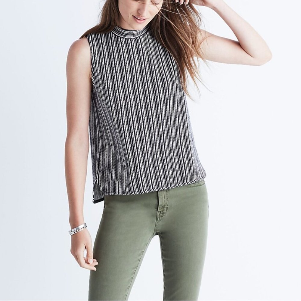 Madewell Striped Mockneck Tank Top Black/White (Medium)